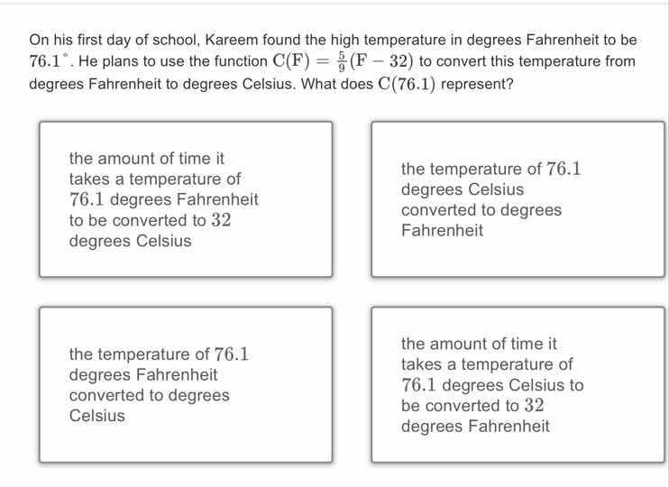 on his first day of school, kareem found the high temperature in degree…
