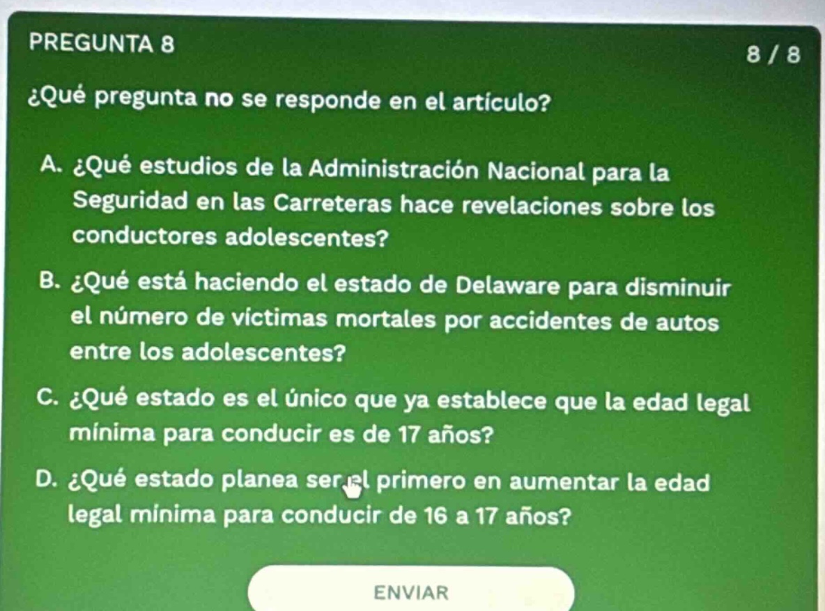 pregunta 8 ¿qué pregunta no se responde en el artículo? a. ¿qué estudio…