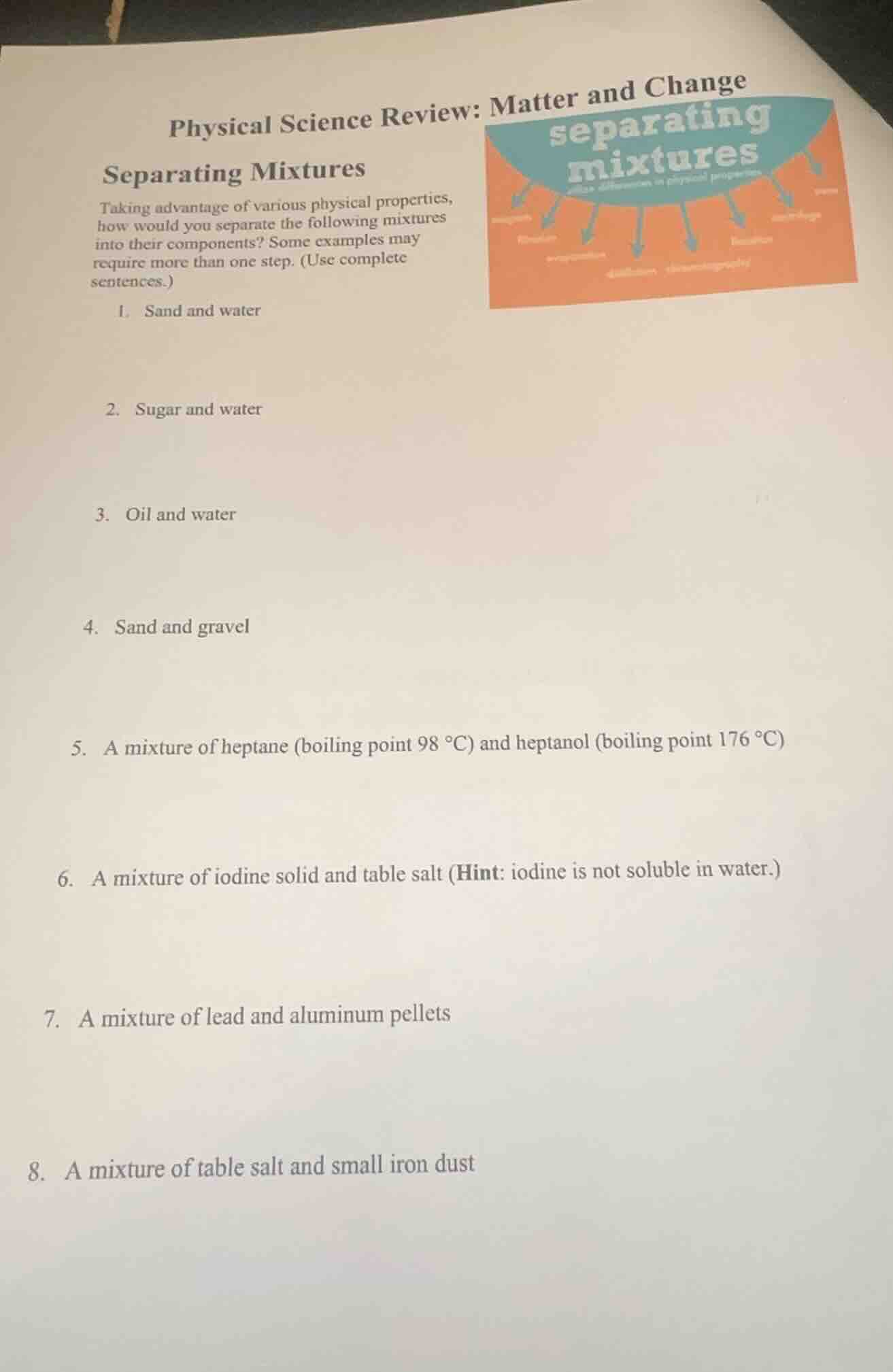 physical science review: matter and change separating mixtures taking a…
