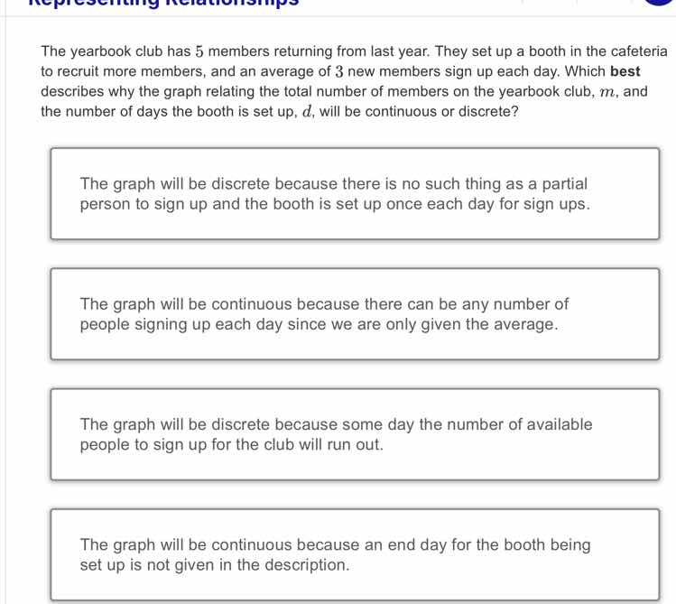 representing relationships the yearbook club has 5 members returning fr…