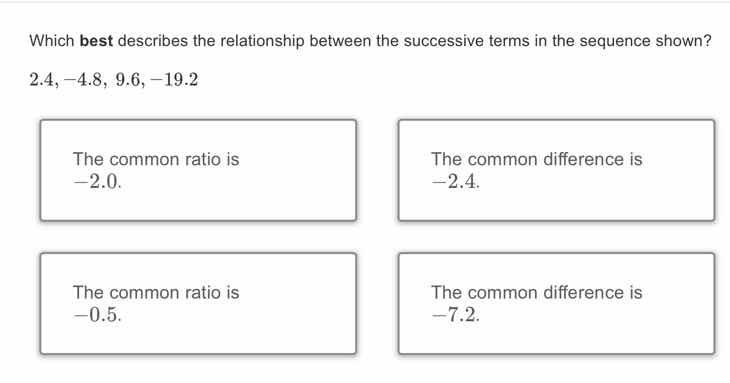 which best describes the relationship between the successive terms in t…