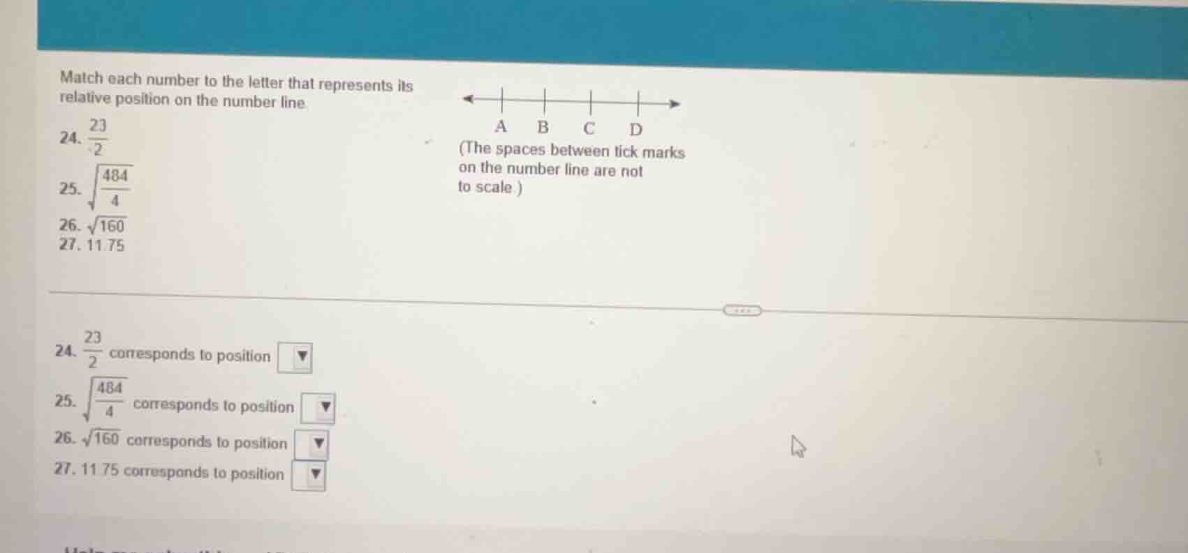 match each number to the letter that represents its relative position o…