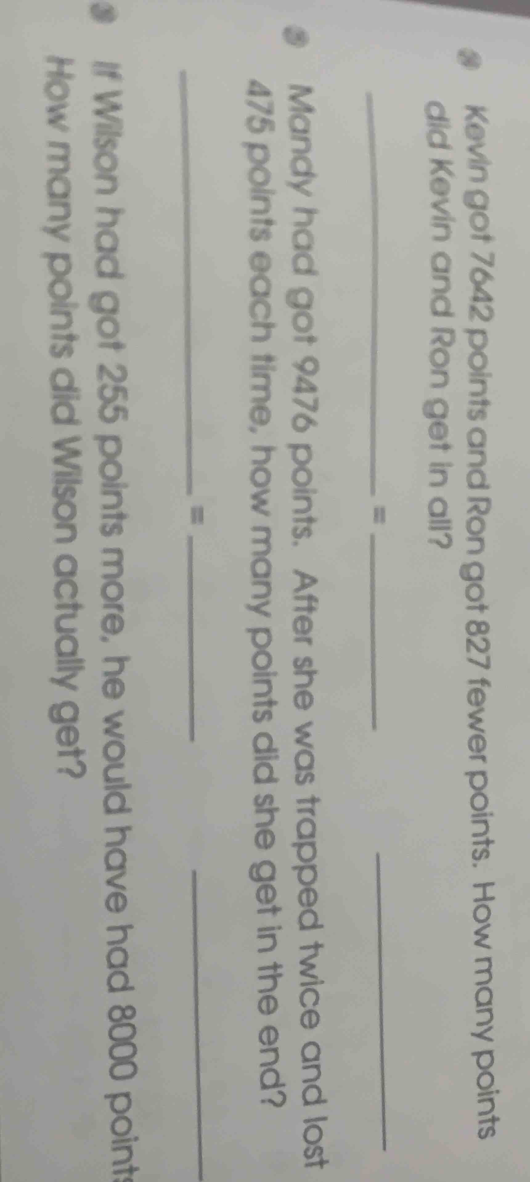 kevin got 7642 points and ron got 827 fewer points. how many points did…