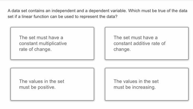 a data set contains an independent and a dependent variable. which must…