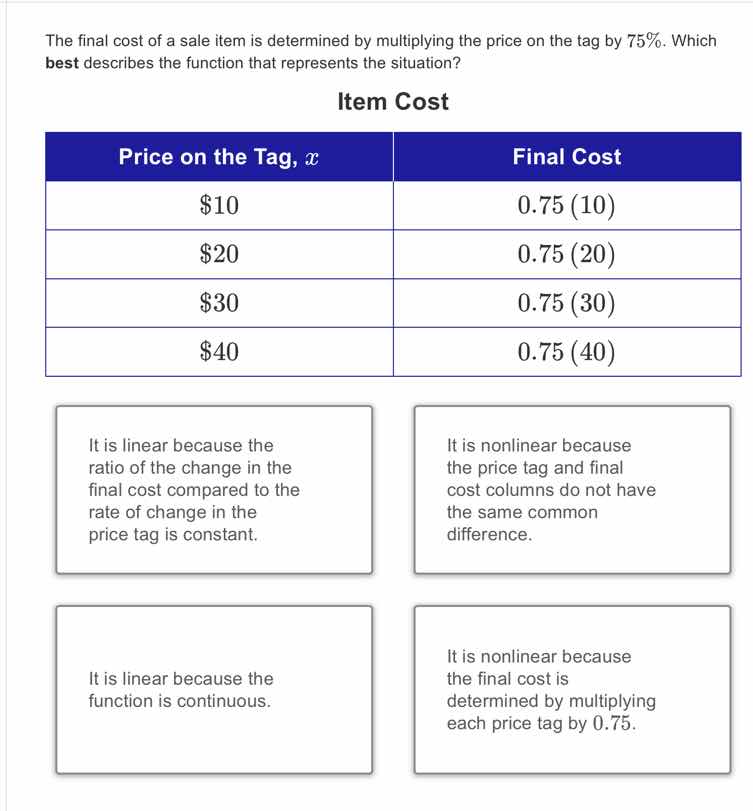 the final cost of a sale item is determined by multiplying the price on…