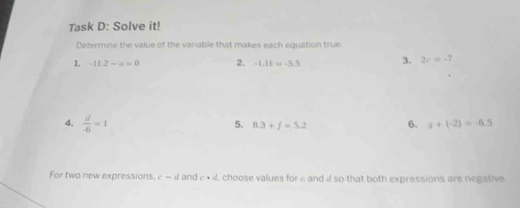 task d: solve it! determine the value of the variable that makes each e…