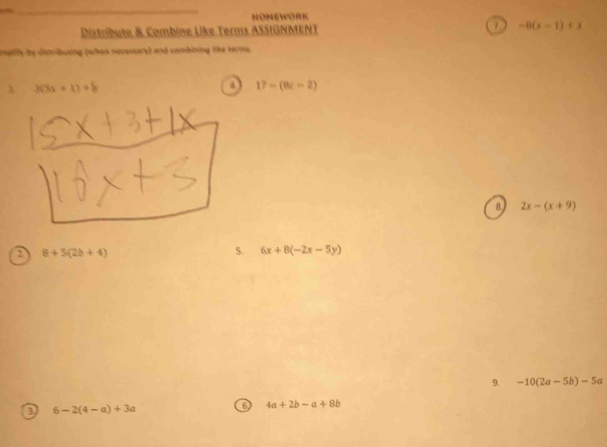 homework distribute & combine like terms assignment simplify by distrib…