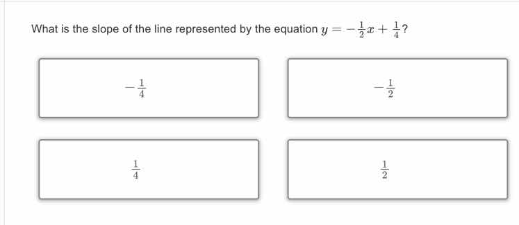 what is the slope of the line represented by the equation $y = -\frac{1…