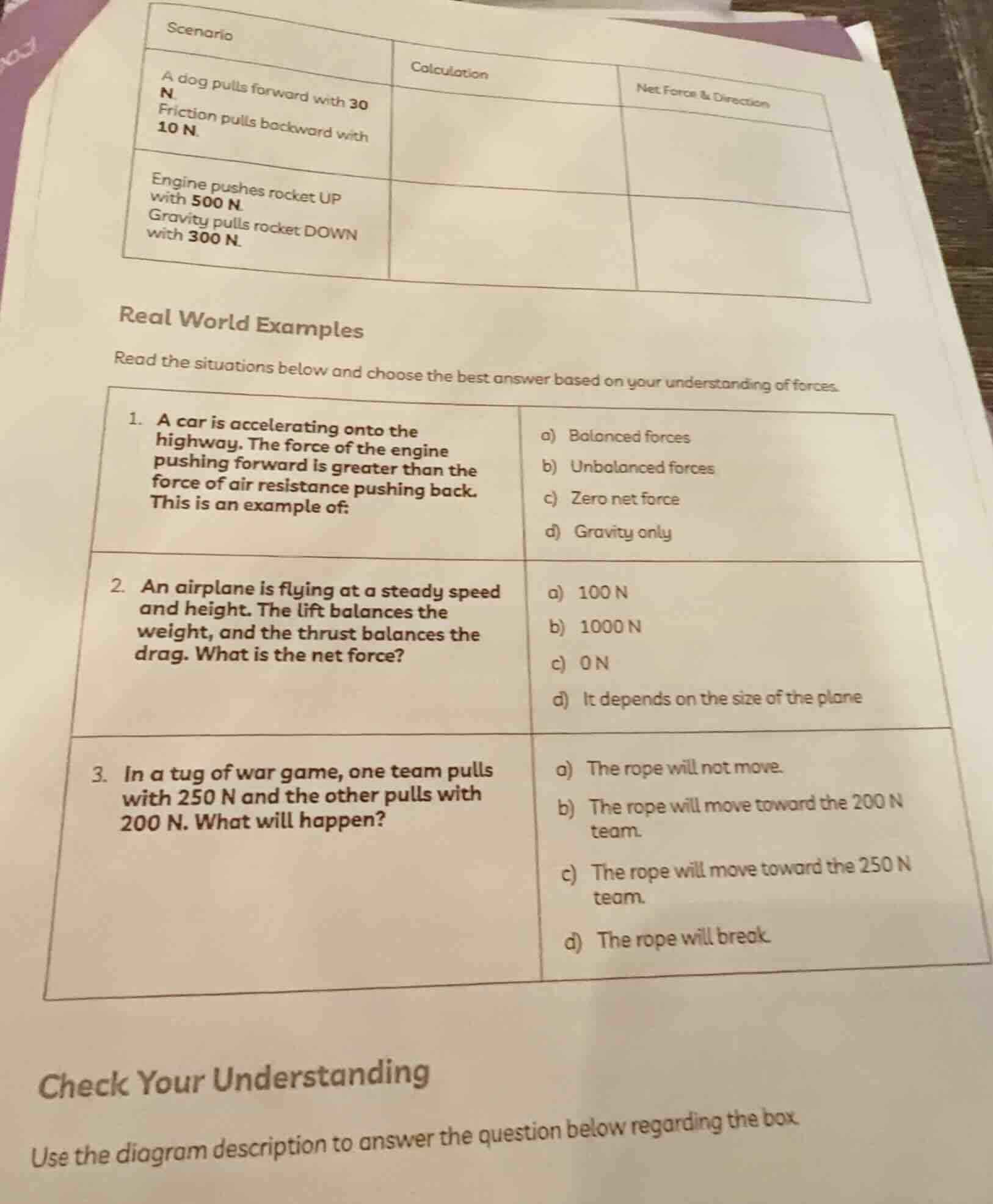 scenario a dog pulls forward with 30 n. friction pulls backward with 10…