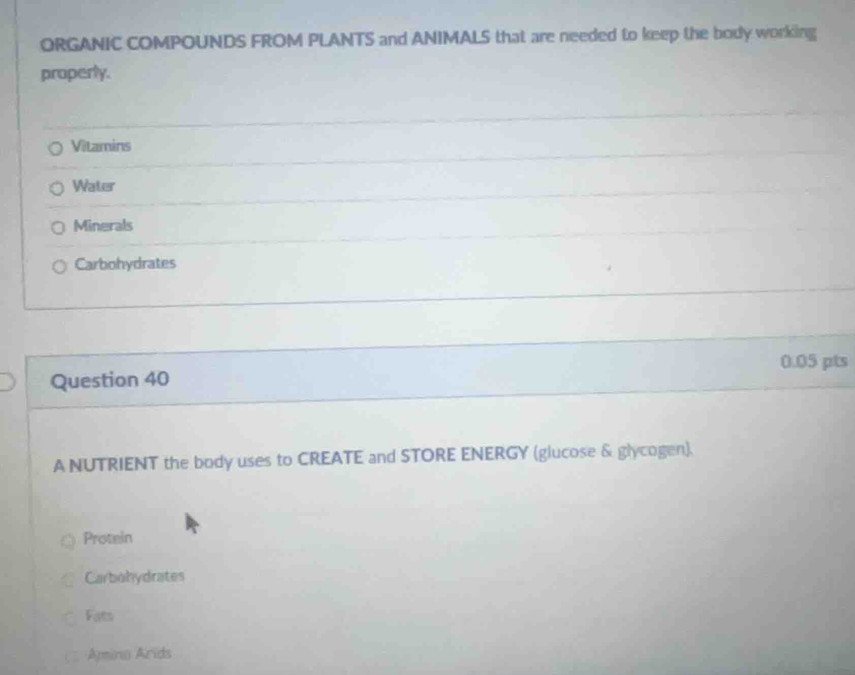 organic compounds from plants and animals that are needed to keep the b…