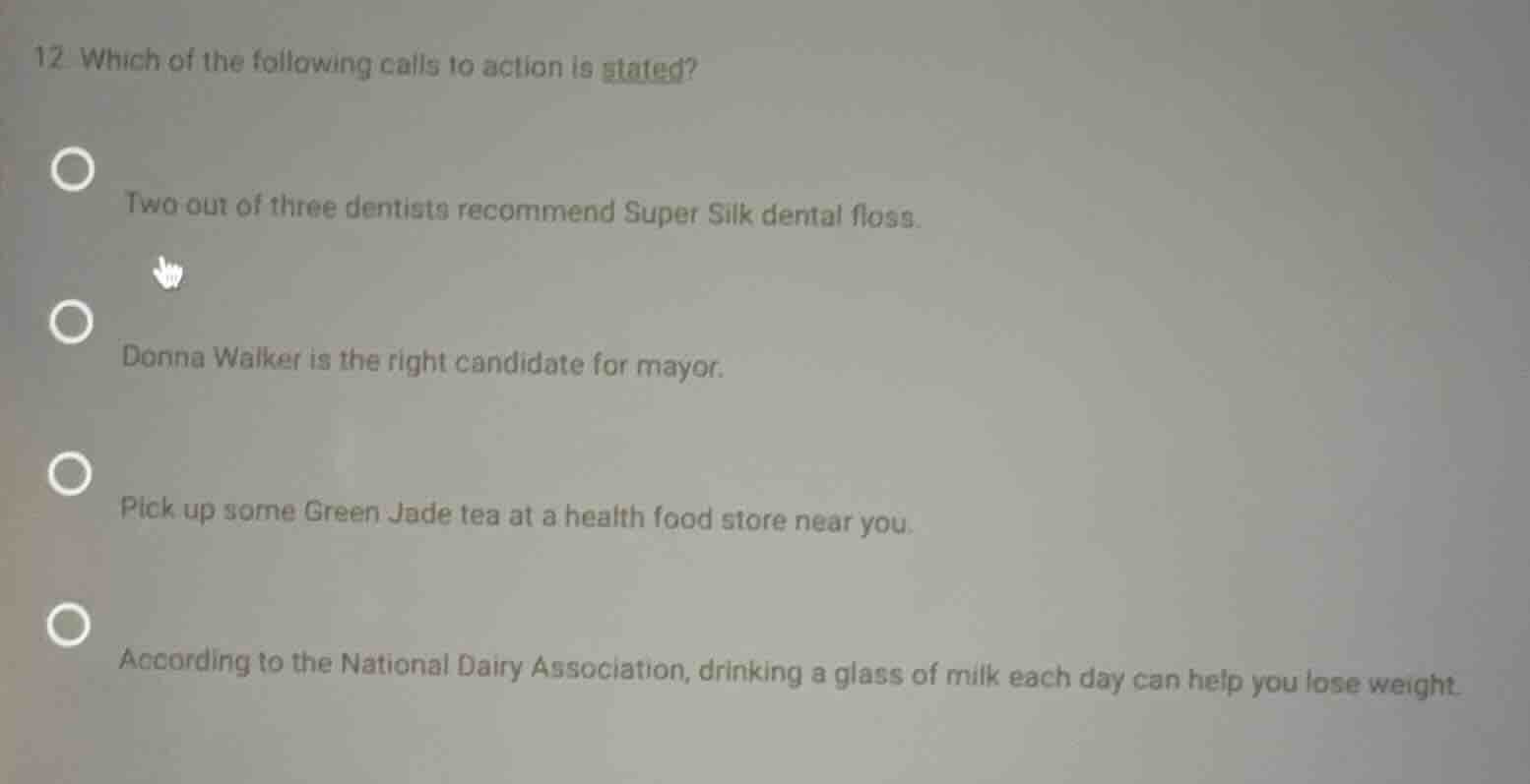 12 which of the following calls to action is stated? two out of three d…