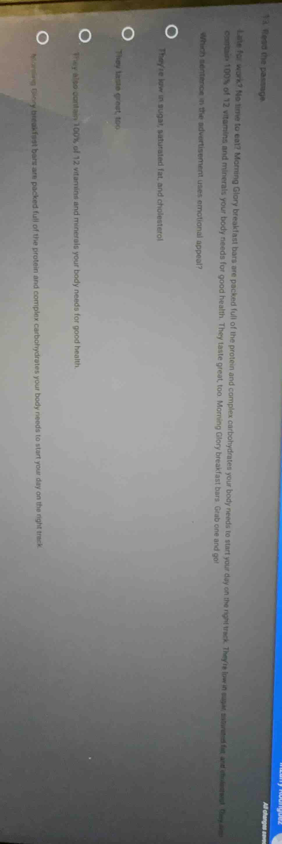 7.3 read the passage late for work? no time to eat? morning glory break…