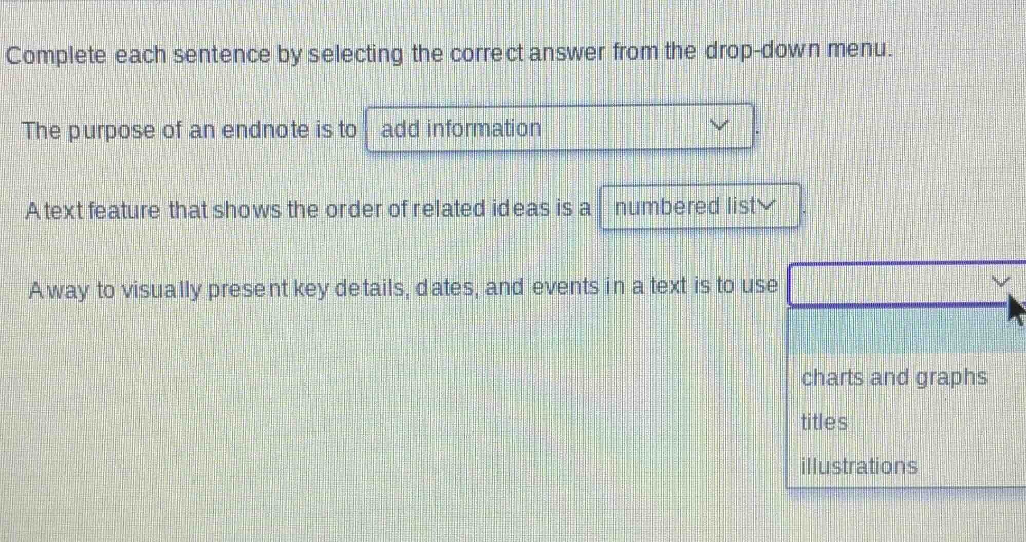 complete each sentence by selecting the correct answer from the drop-do…