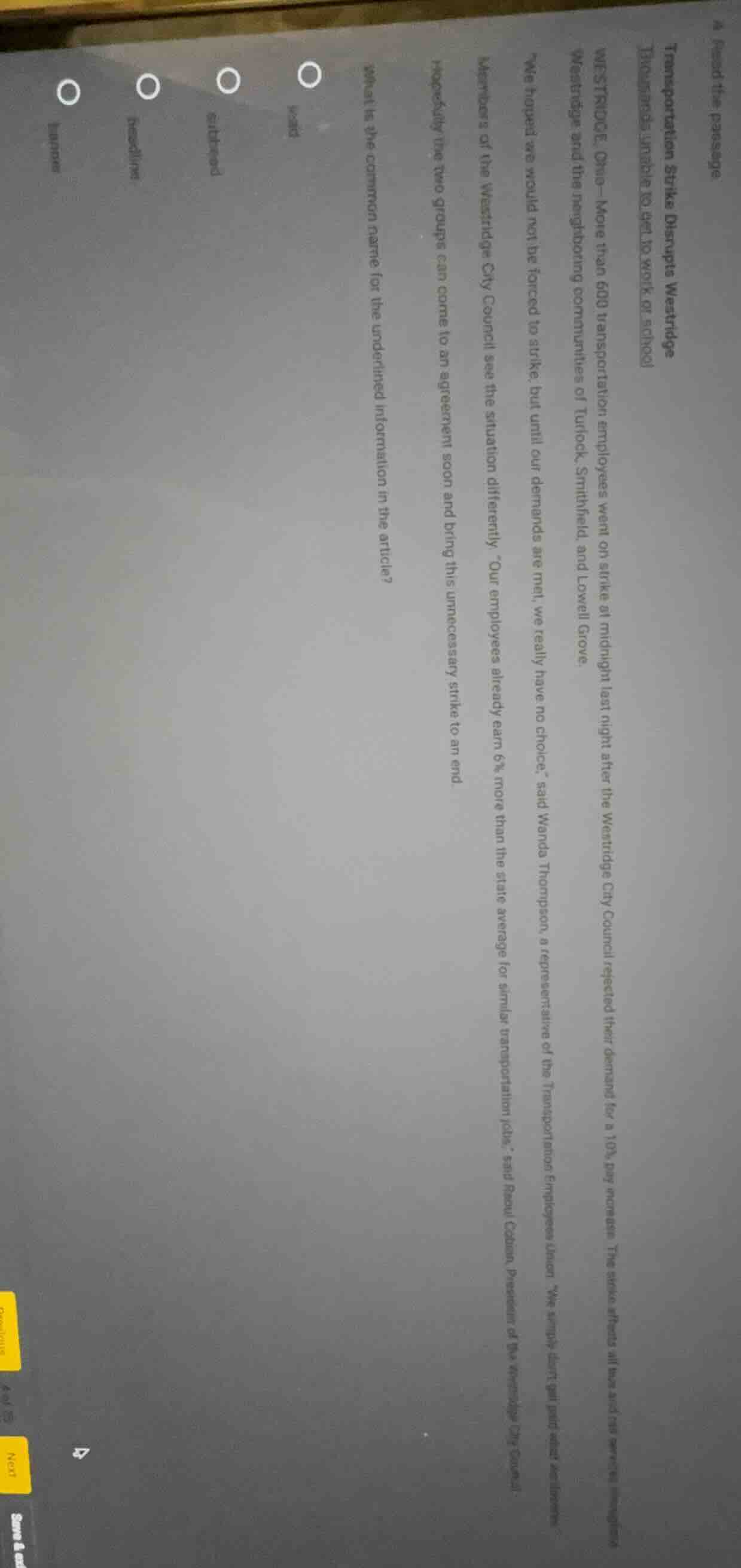 read the passage transportation strike disrupts westridge thousands una…