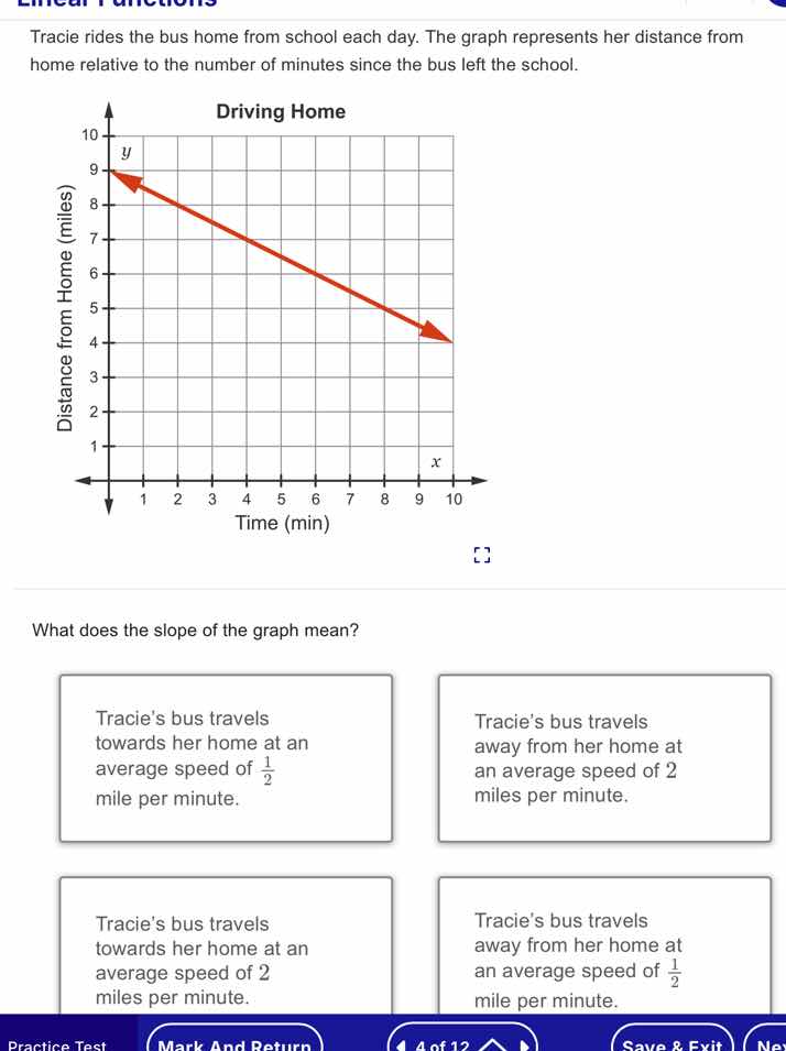 tracie rides the bus home from school each day. the graph represents he…