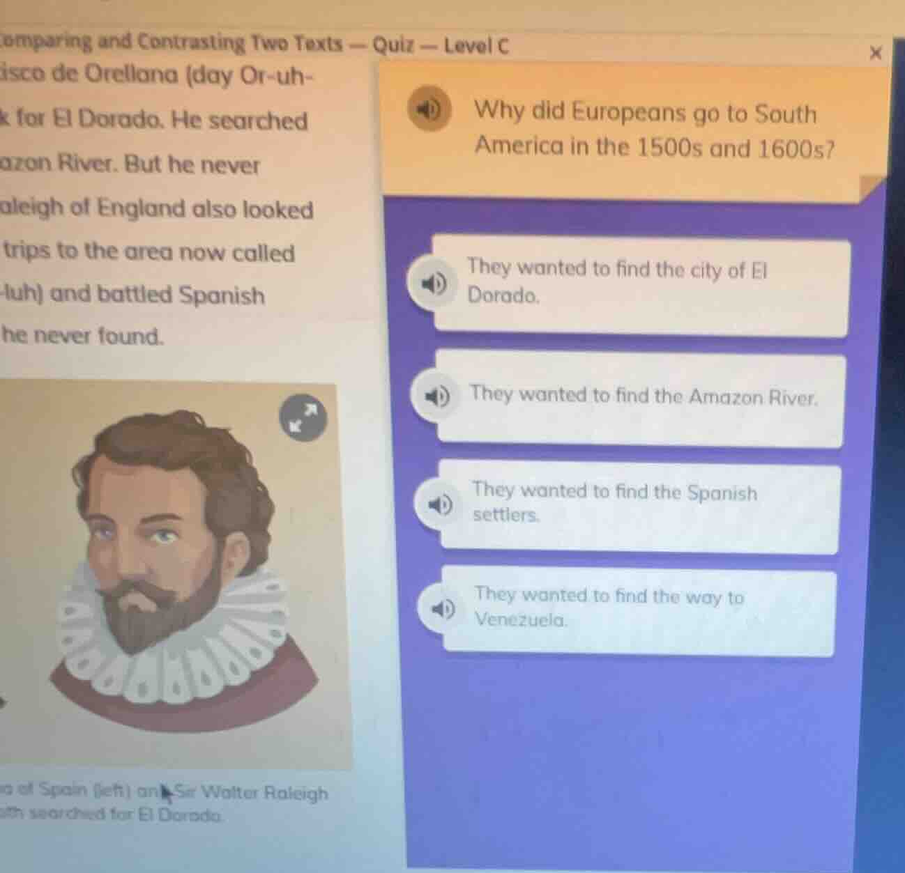 comparing and contrasting two texts — quiz — level c isco de orellana (…