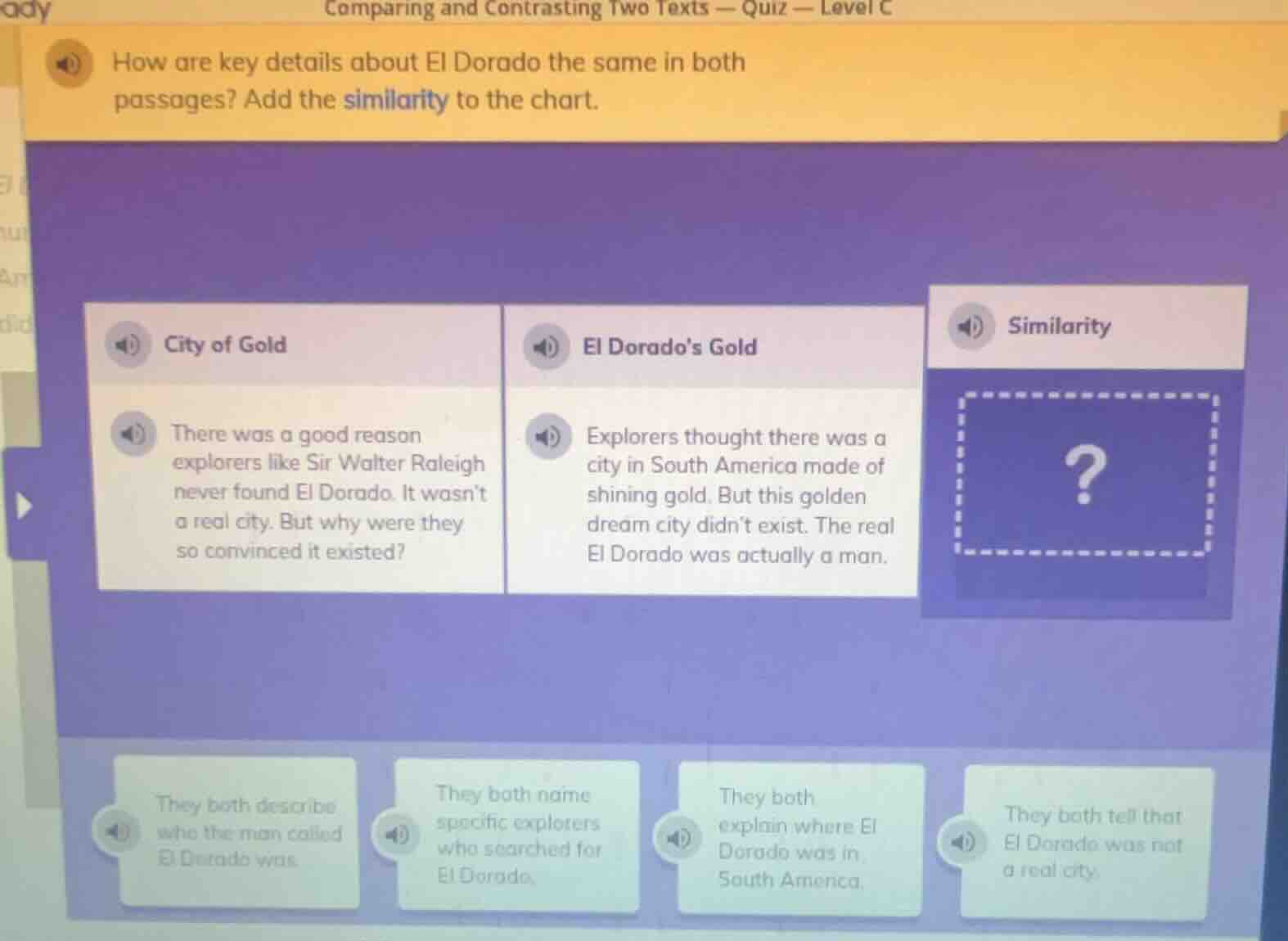 comparing and contrasting two texts — quiz — level c how are key detail…