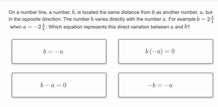 on a number line, a number, b, is located the same distance from 0 as a…
