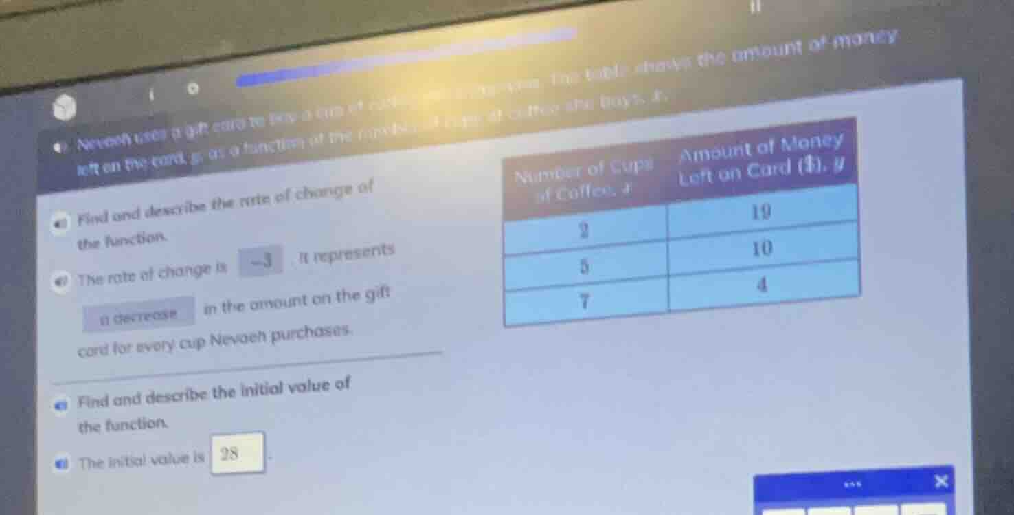 nevaeh uses a gift card to buy a cup of coffee each morning. the table …