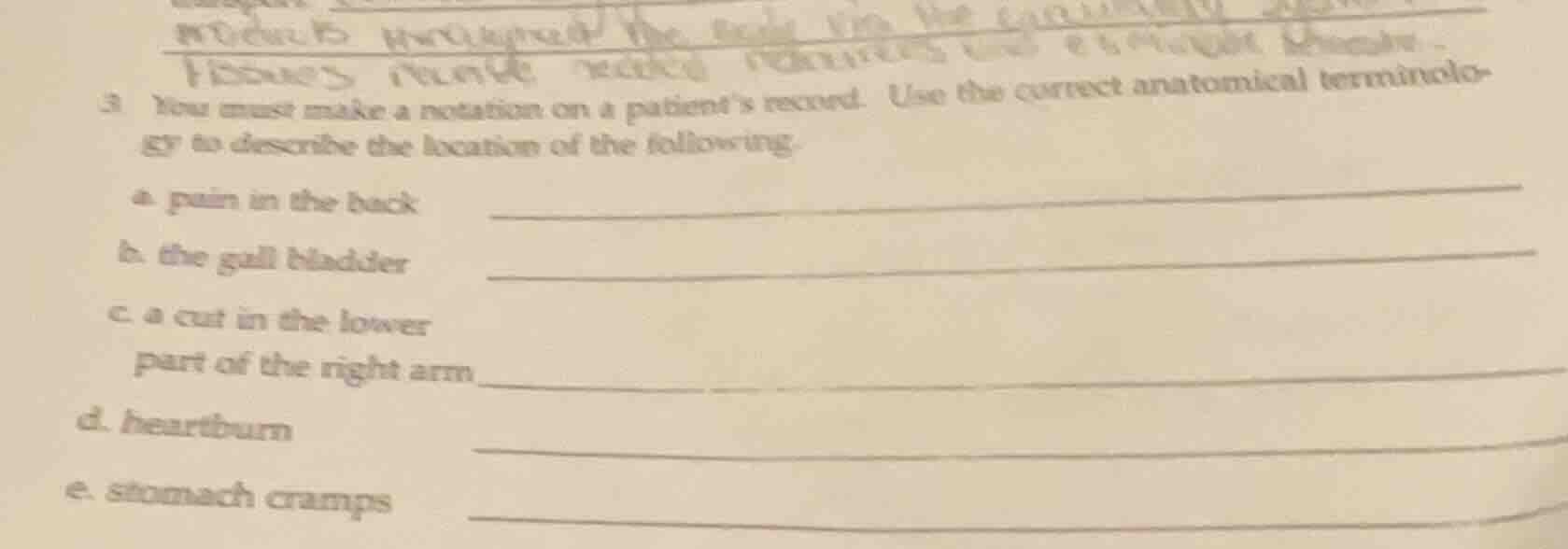 3. you must make a notation on a patient’s record. use the correct anat…