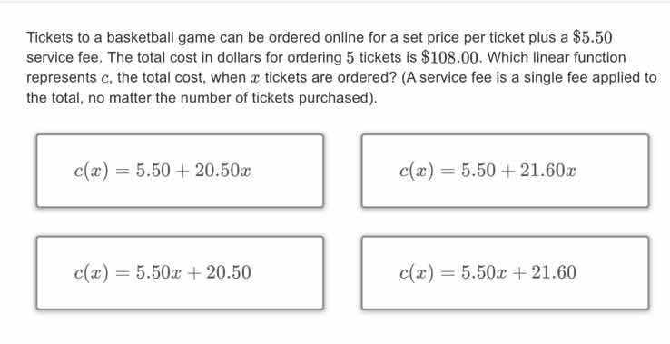 tickets to a basketball game can be ordered online for a set price per …