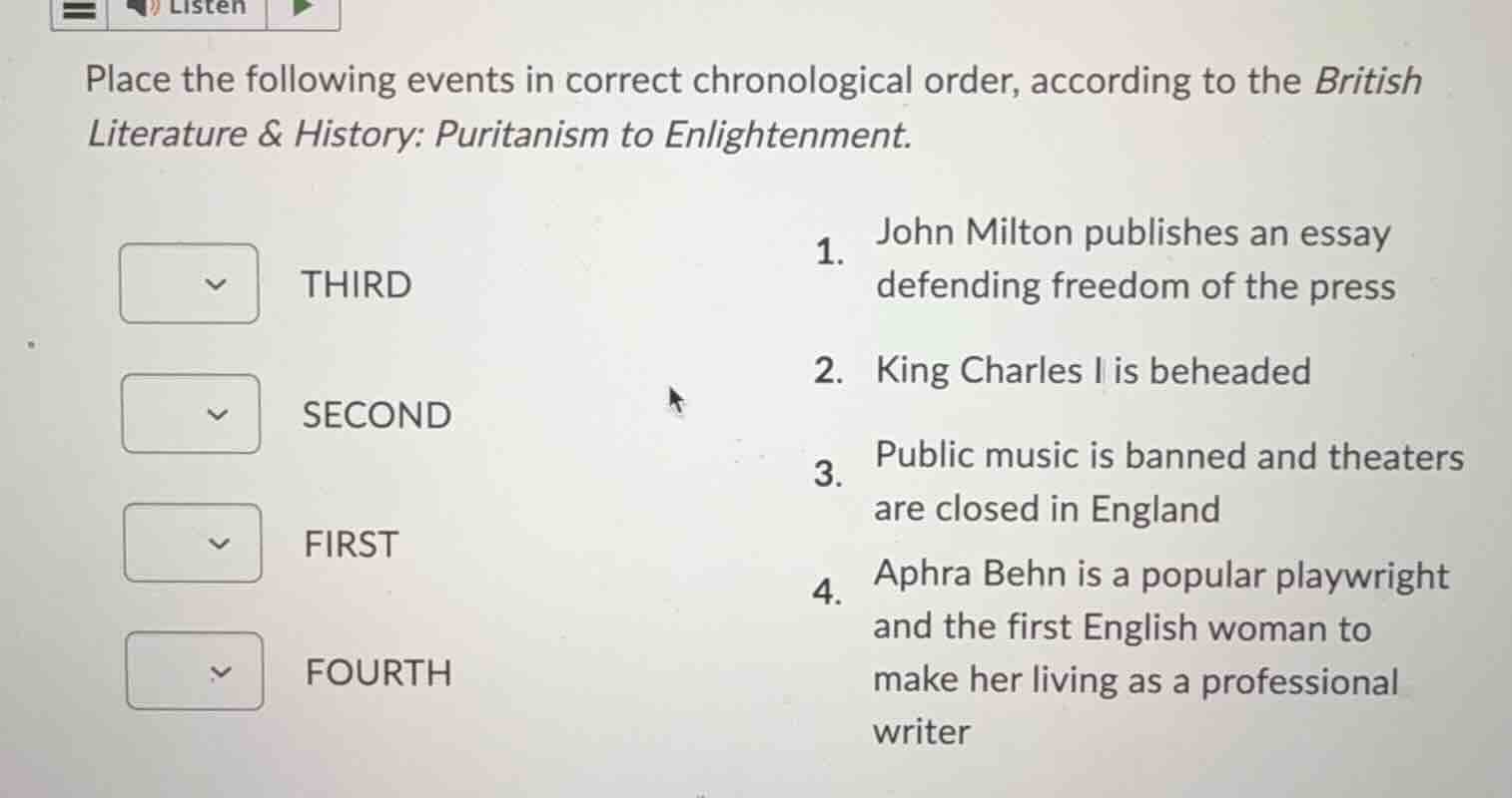 place the following events in correct chronological order, according to…