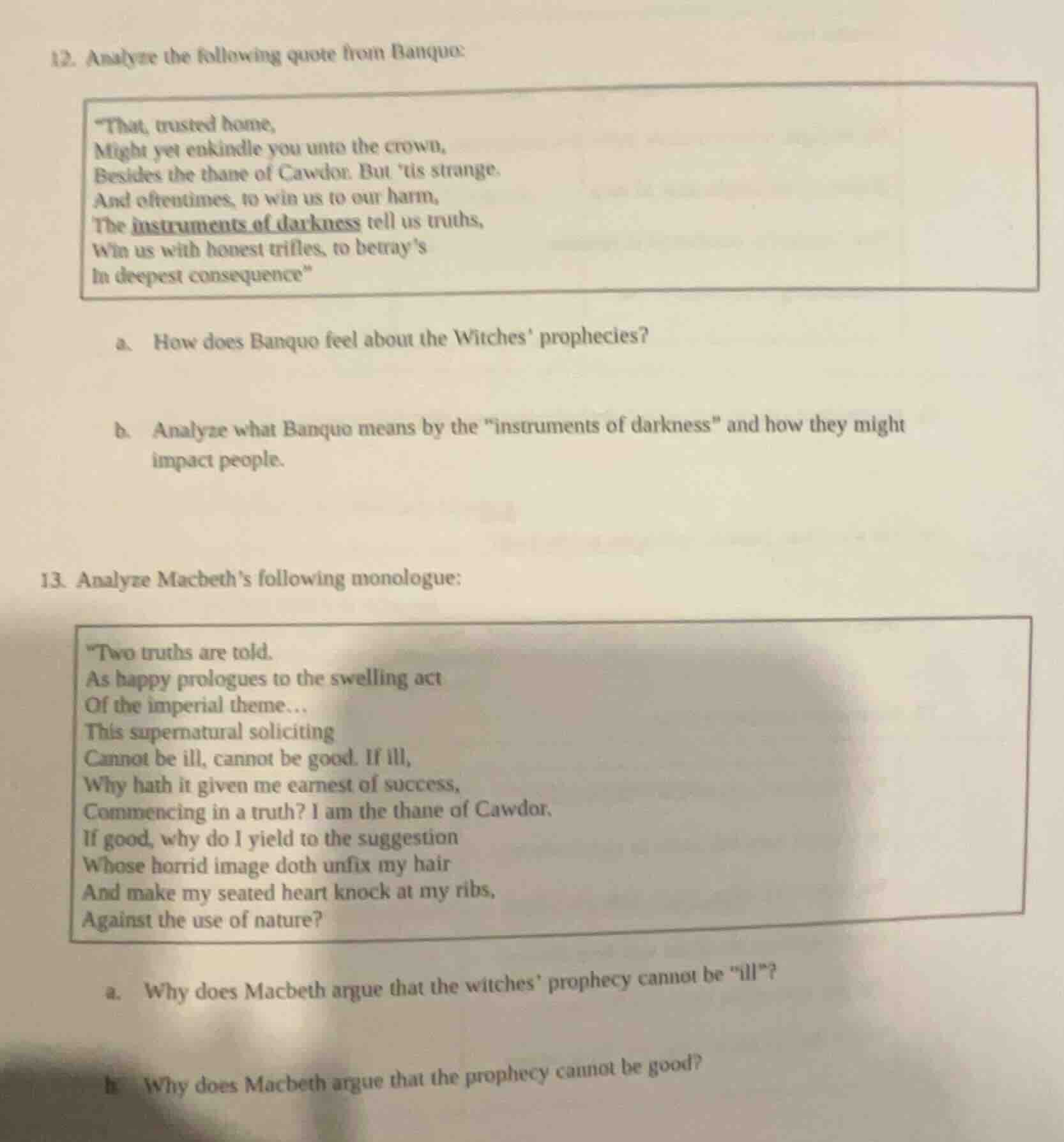 12. analyze the following quote from banquo: \that, trusted home, might…