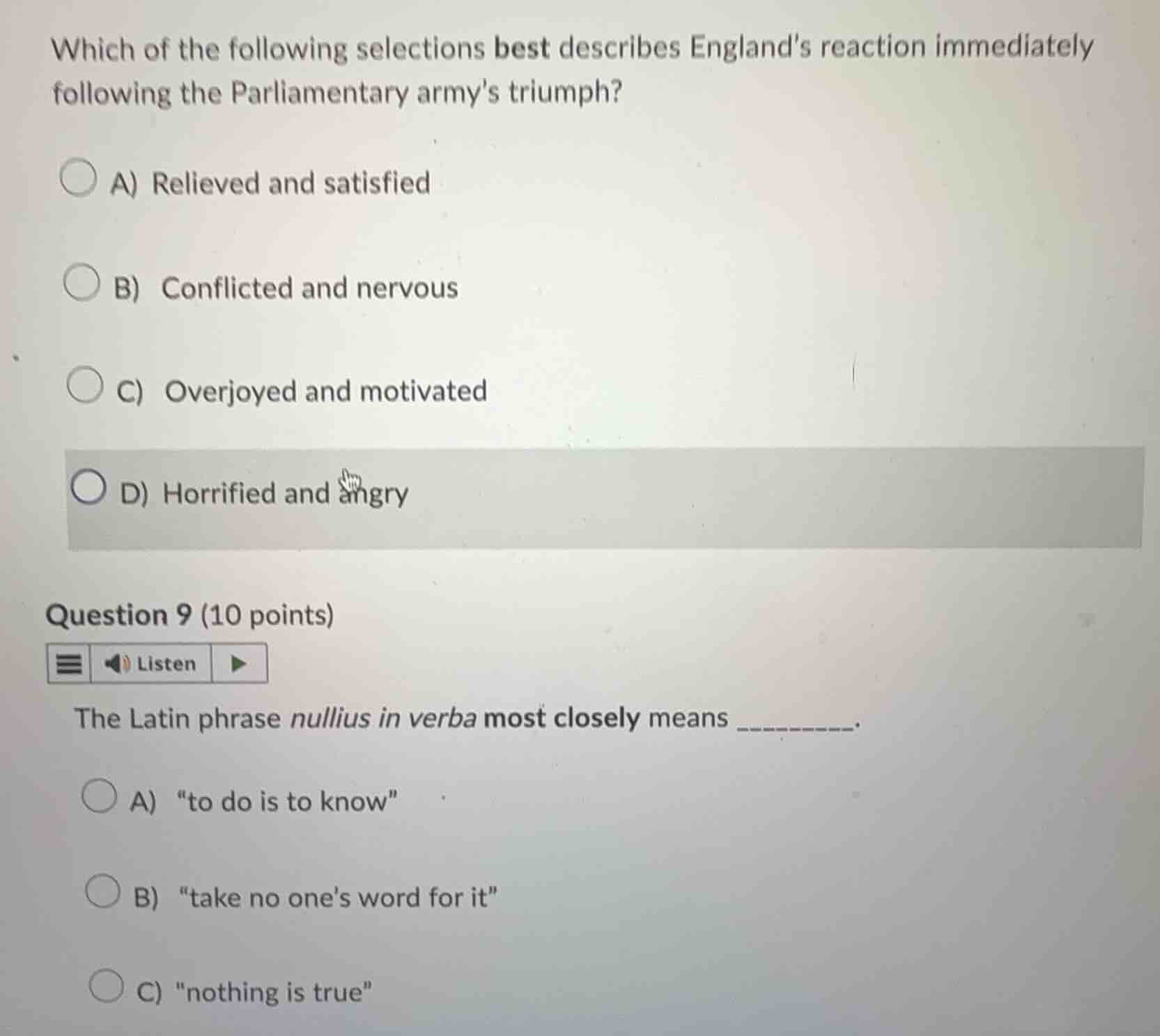 which of the following selections best describes england’s reaction imm…