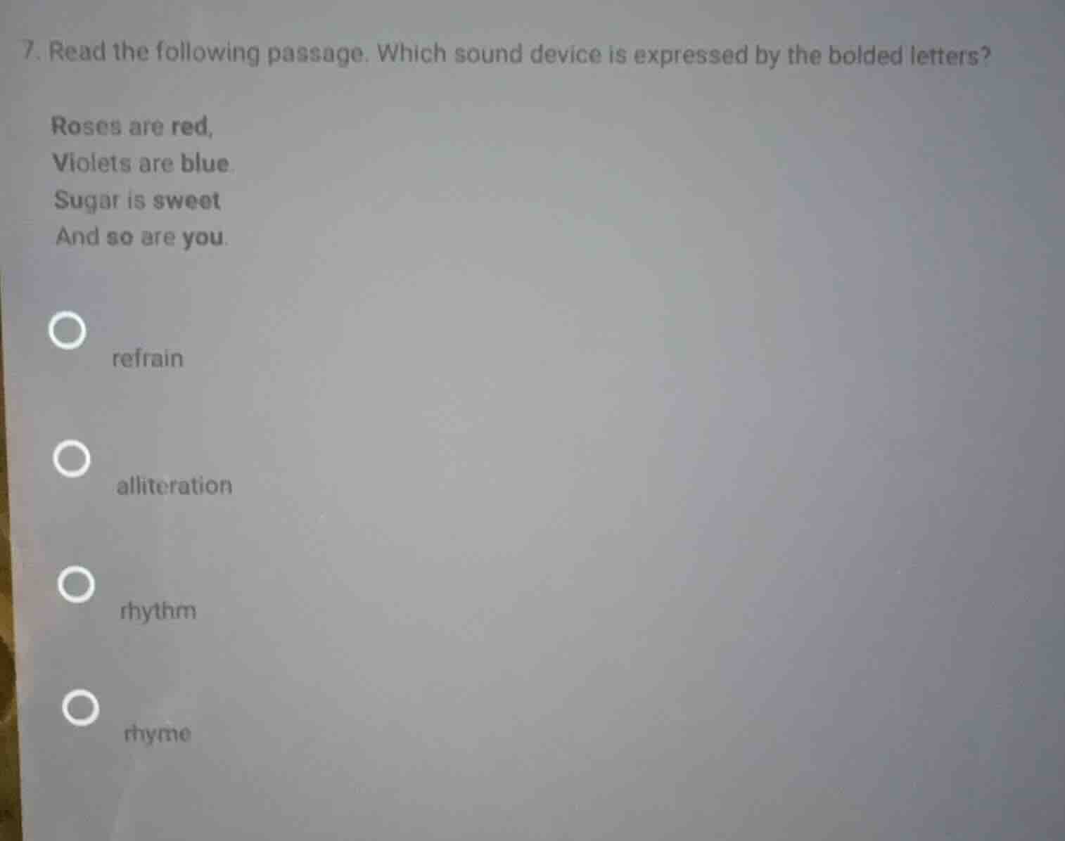 7. read the following passage. which sound device is expressed by the b…