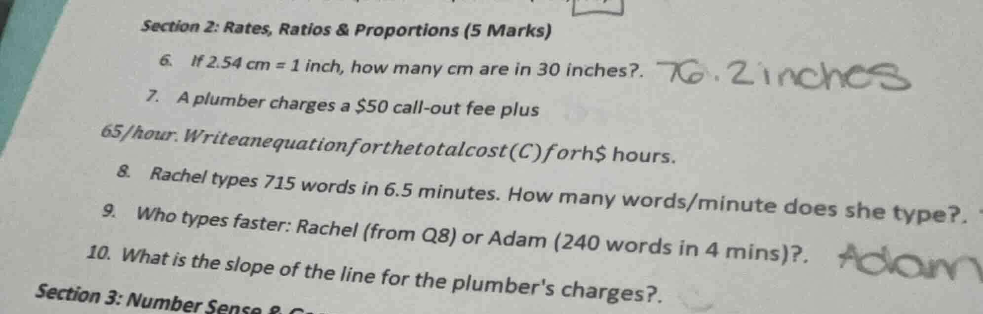 section 2: rates, ratios & proportions (5 marks) 6. if 2.54 cm = 1 inch…