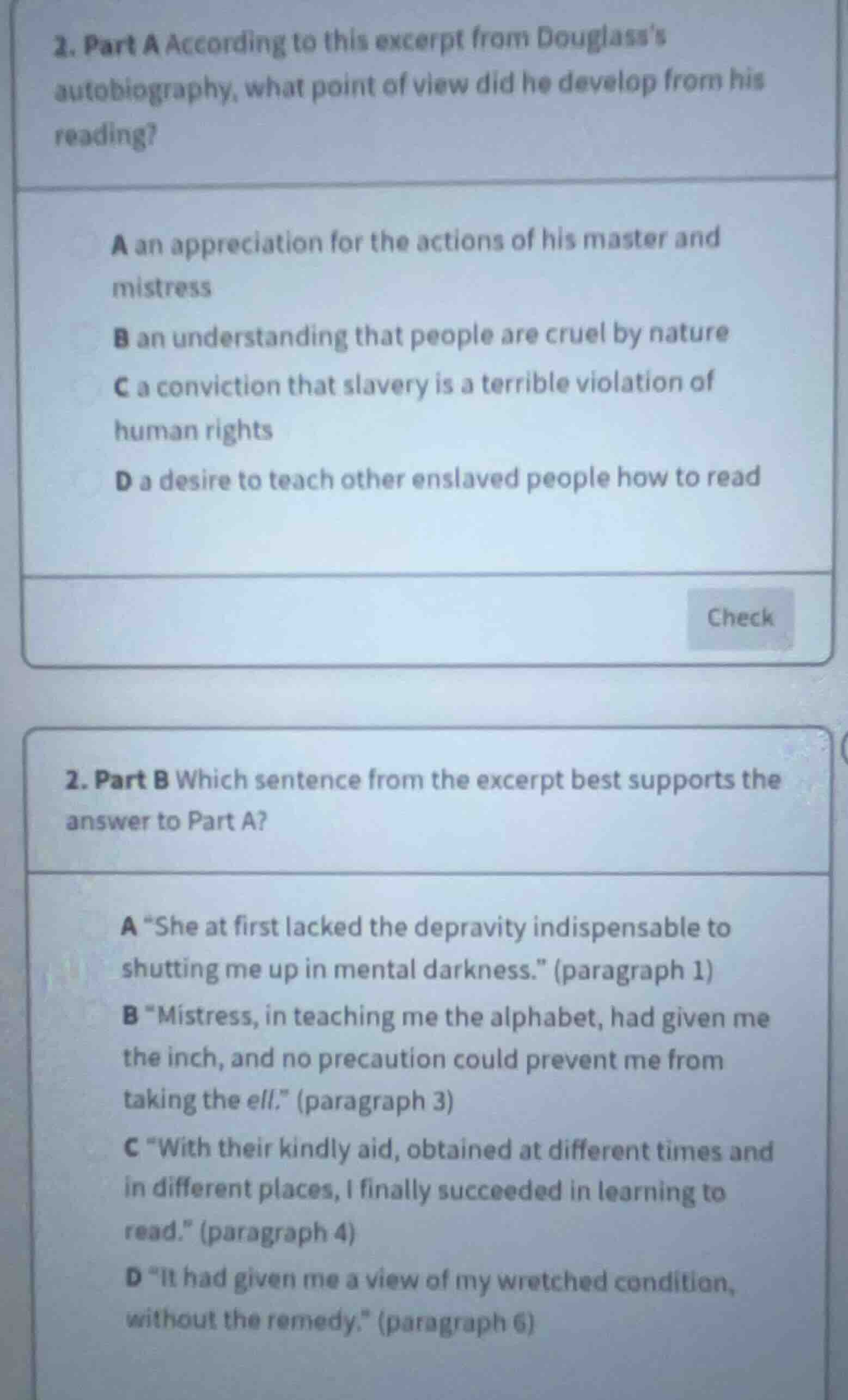 2. part a according to this excerpt from douglasss autobiography, what …