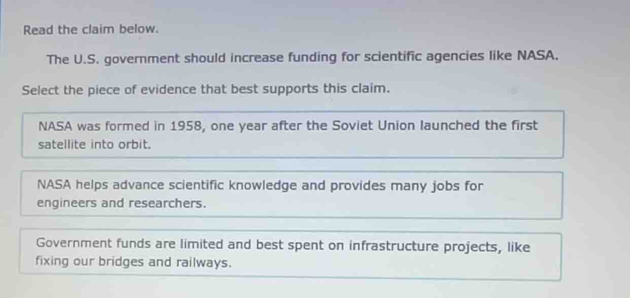 read the claim below. the u.s. government should increase funding for s…