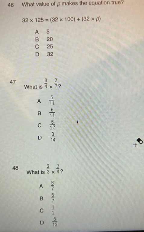 46 what value of p makes the equation true? $32 \\times 125 = (32 \\tim…