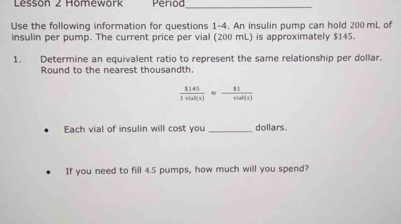 lesson 2 homework period__________ use the following information for qu…