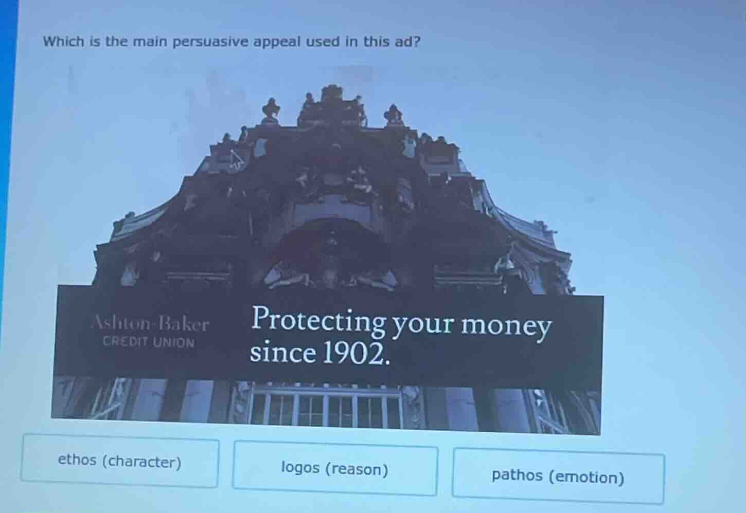 which is the main persuasive appeal used in this ad? ashton - baker cre…