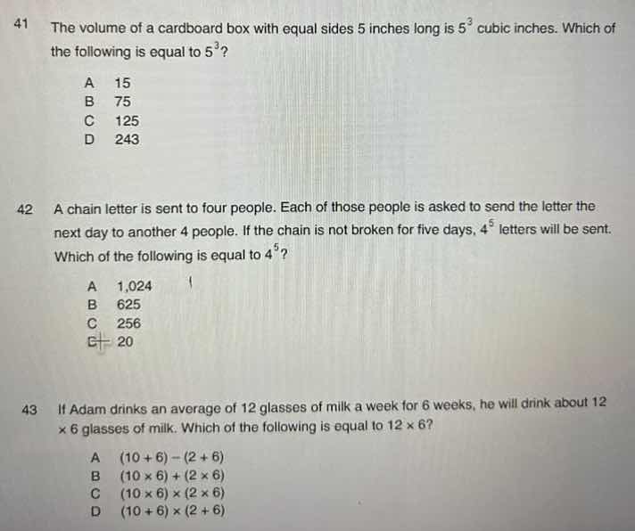 41 the volume of a cardboard box with equal sides 5 inches long is $5^3…