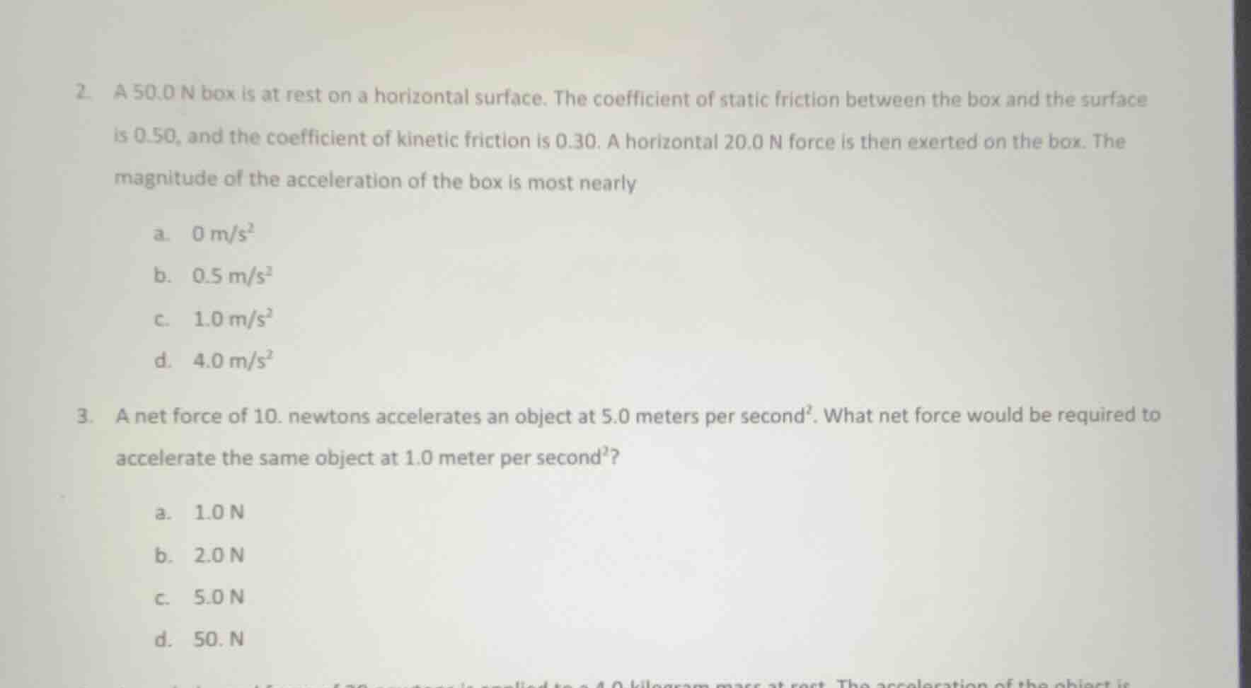 2. a 50.0 n box is at rest on a horizontal surface. the coefficient of …