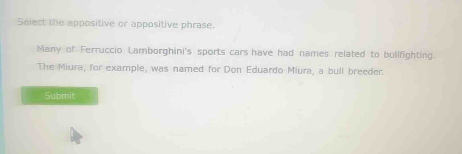 select the appositive or appositive phrase. many of ferruccio lamborghi…