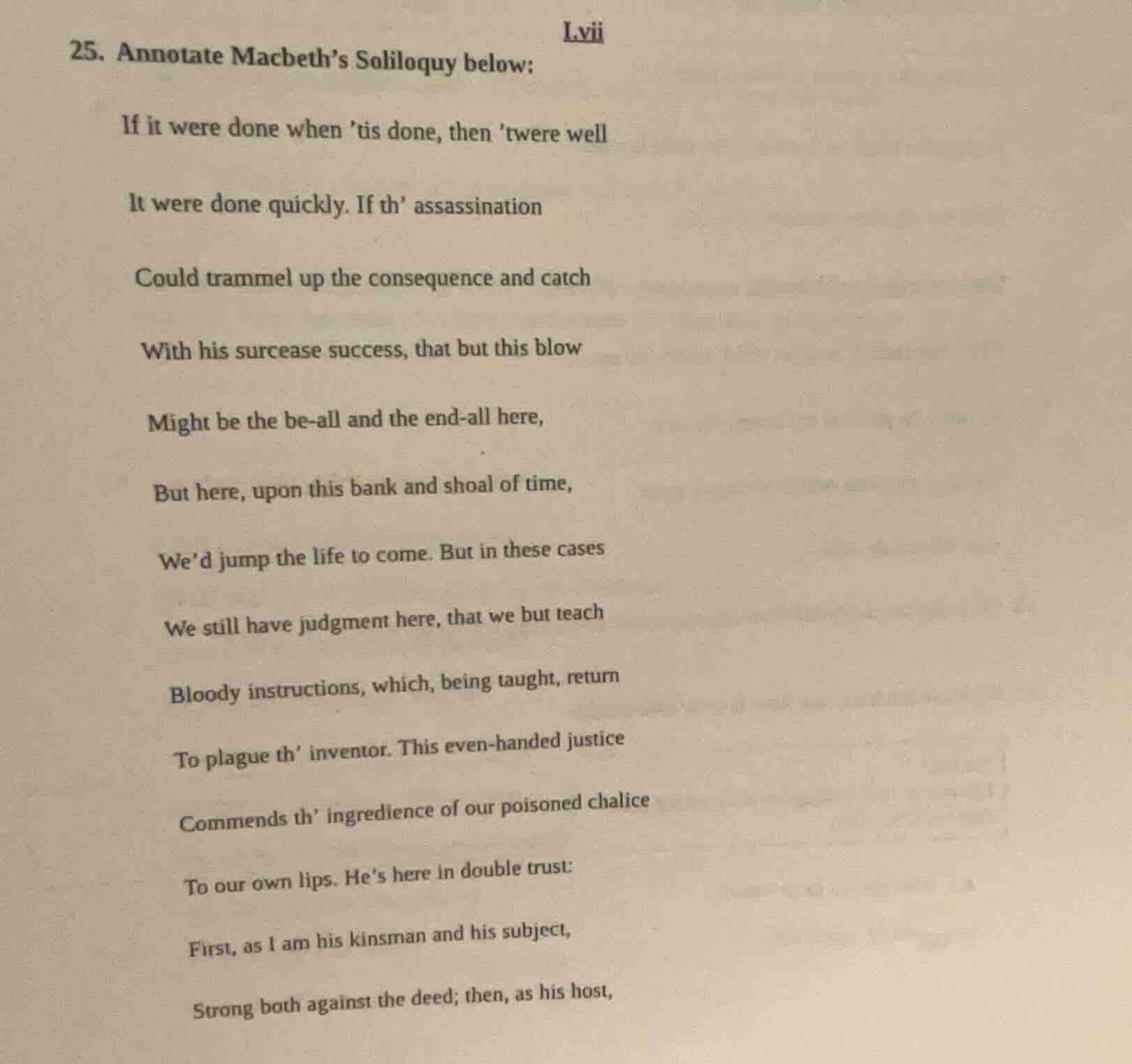 25. annotate macbeth’s soliloquy below: if it were done when ’tis done,…