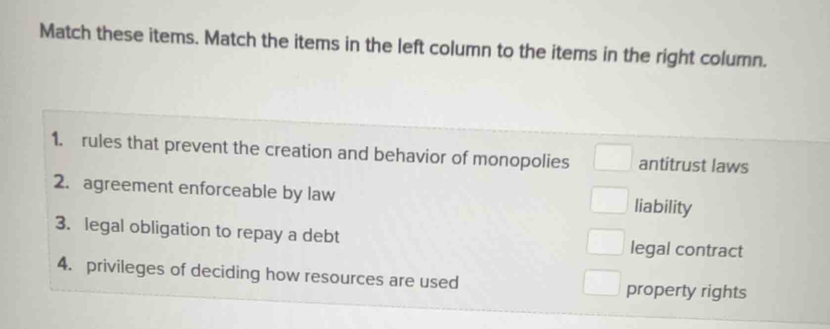 match these items. match the items in the left column to the items in t…