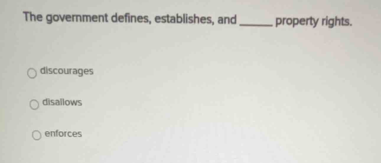 the government defines, establishes, and ______ property rights. - disc…