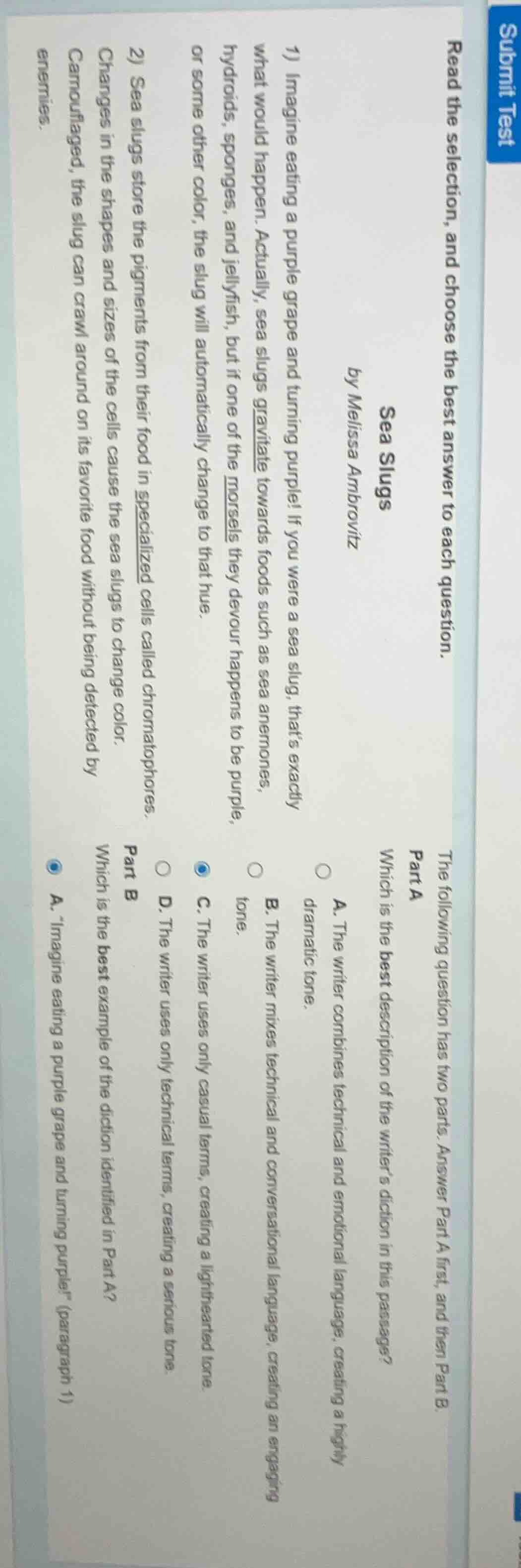 read the selection, and choose the best answer to each question. sea sl…