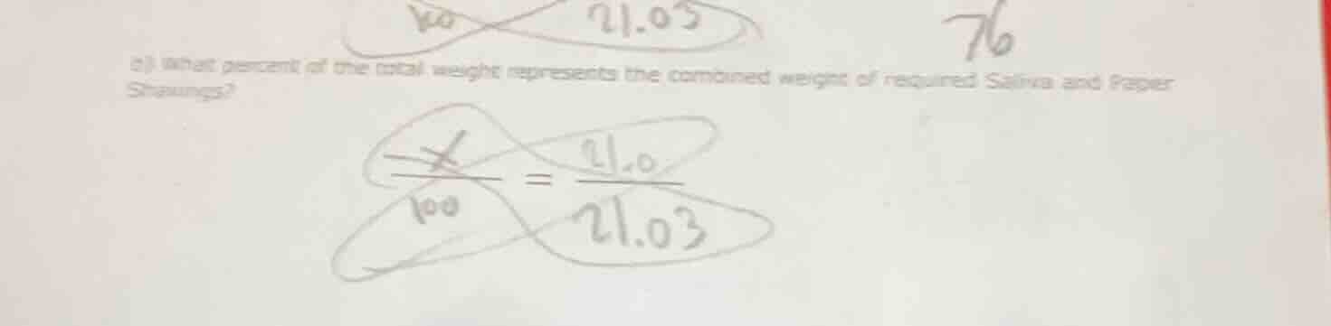 b) what percent of the total weight represents the combined weight of r…