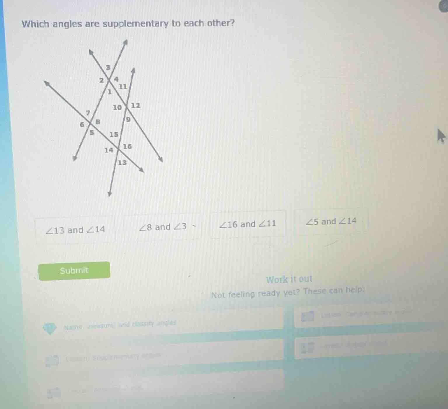 which angles are supplementary to each other? image of angle diagram op…