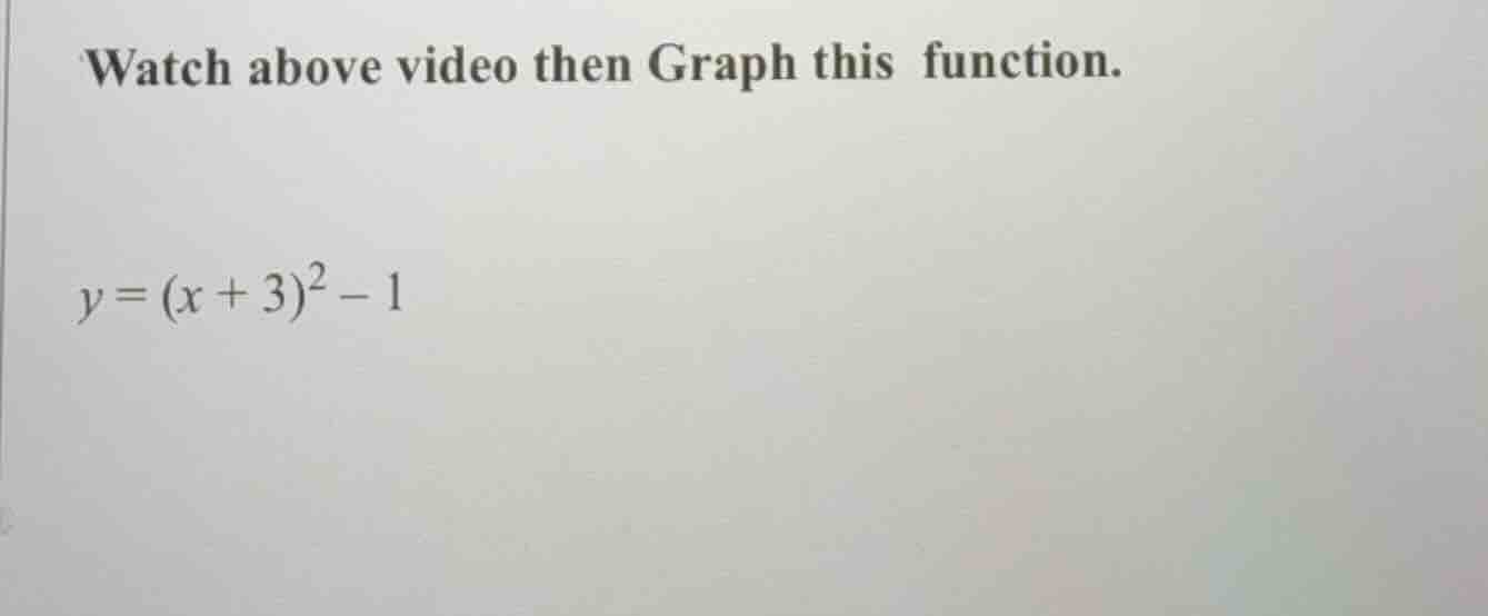 watch above video then graph this function.\\(y = (x + 3)^2 - 1\\)