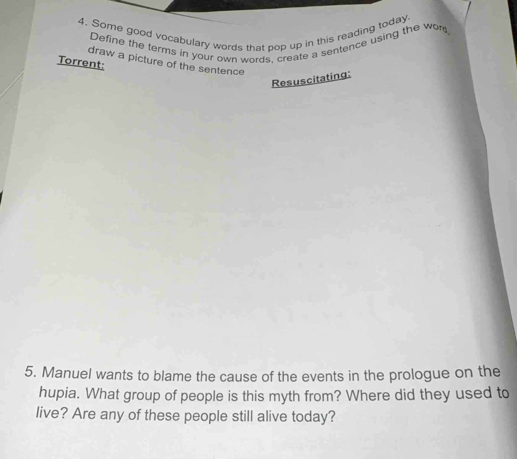 4. some good vocabulary words that pop up in this reading today. define…