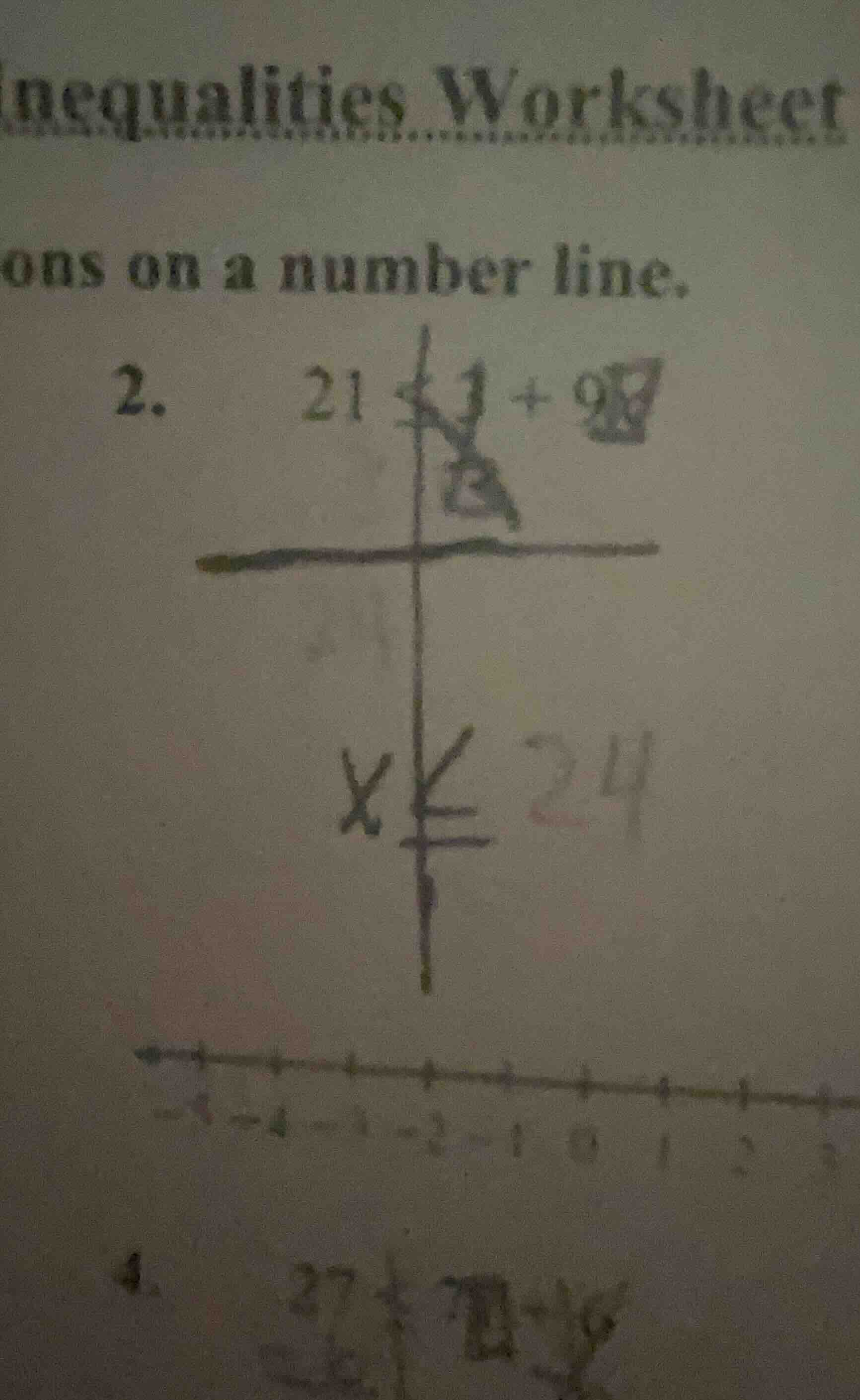 inequalities worksheet ons on a number line. 2. 21 1 + 9 x 24 4. 27 + 7