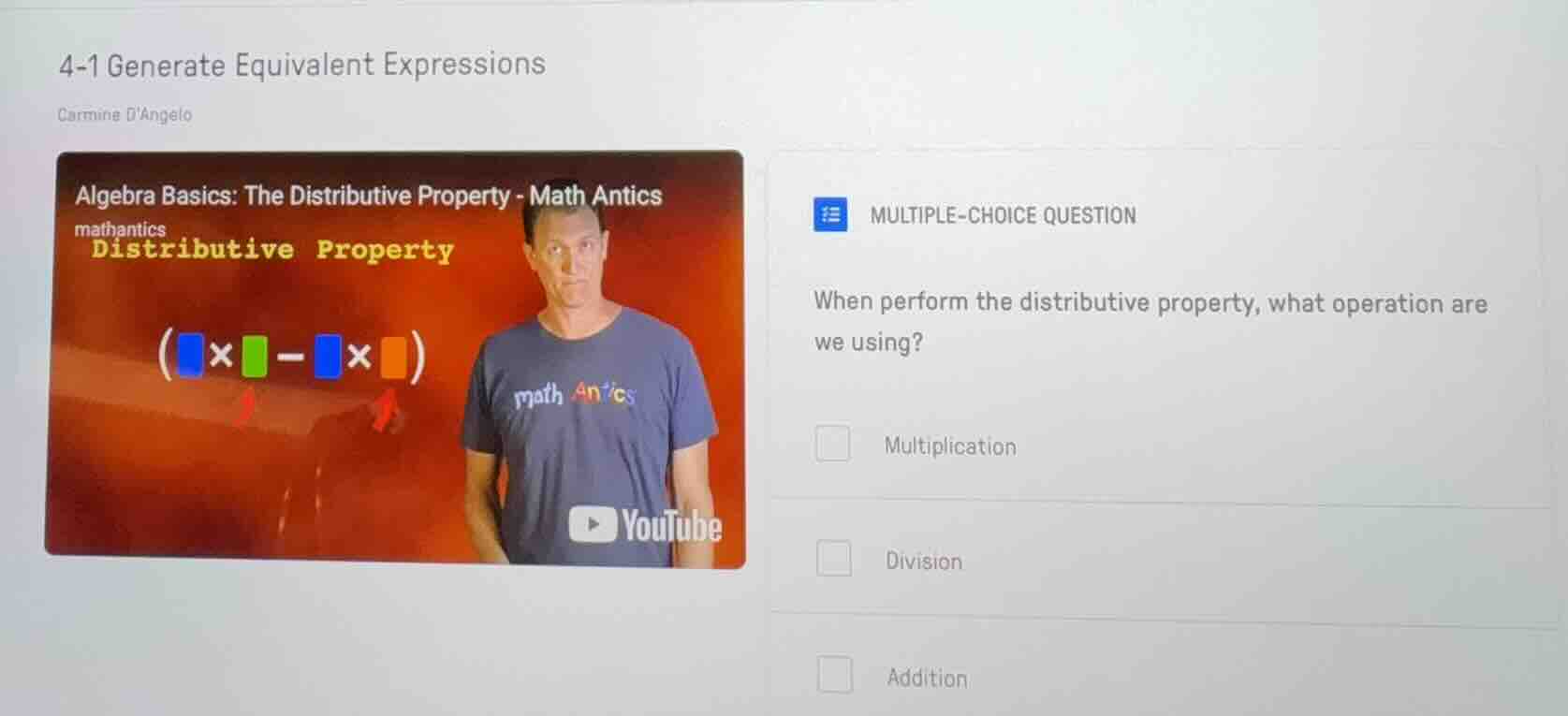 4-1 generate equivalent expressions carmine dangelo algebra basics: the…