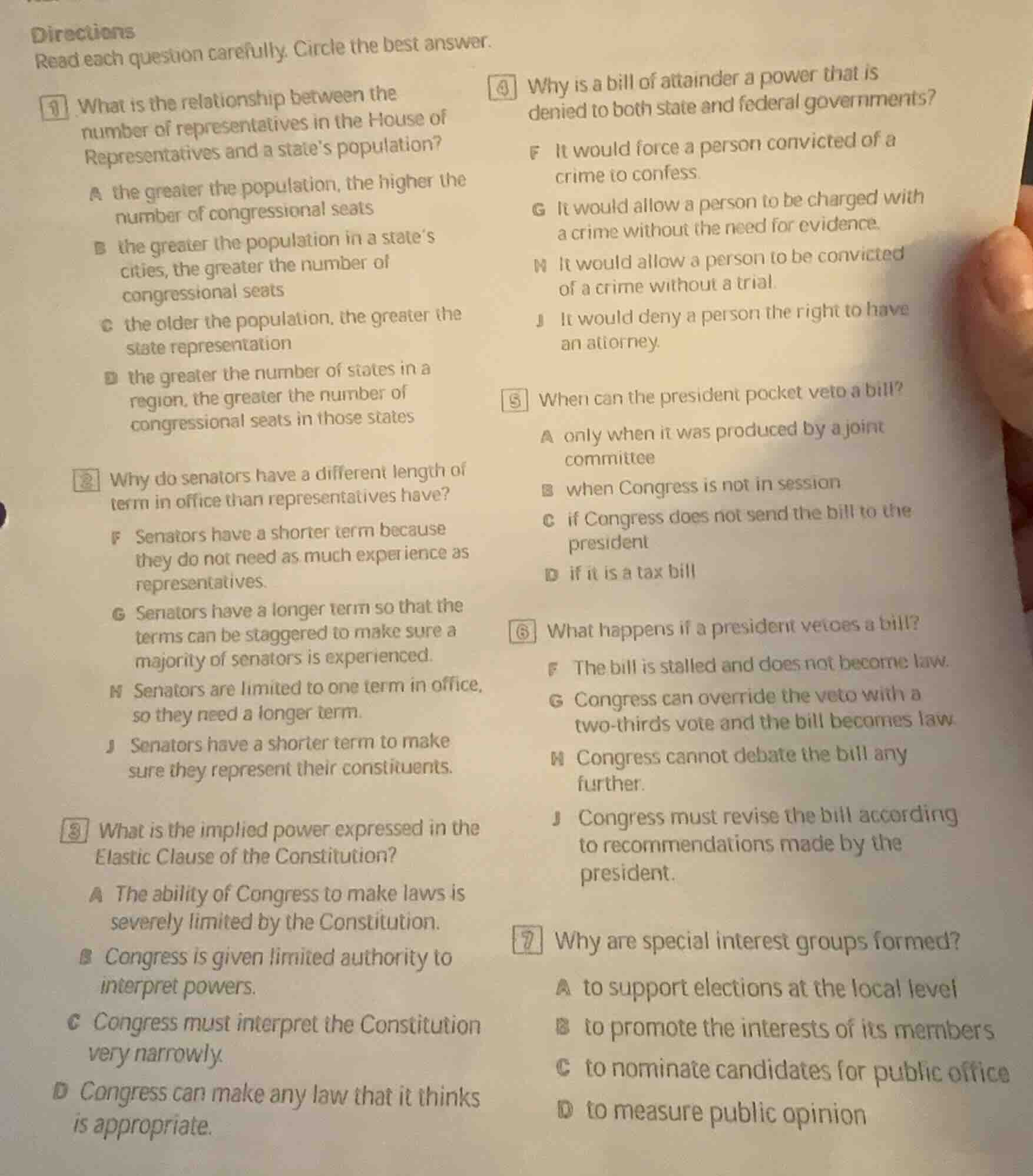 directions read each question carefully. circle the best answer. 1 what…