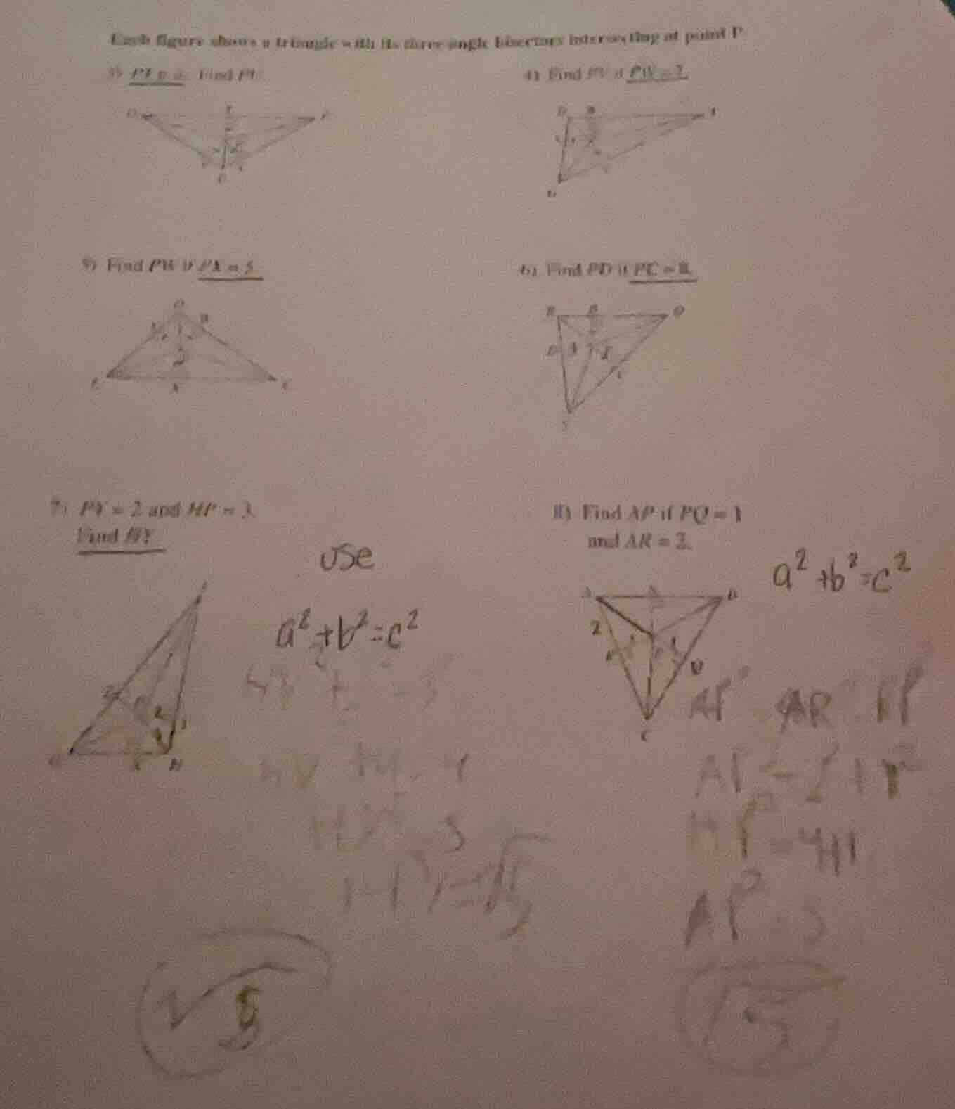 each figure shows a triangle with its three angle bisectors intersectin…